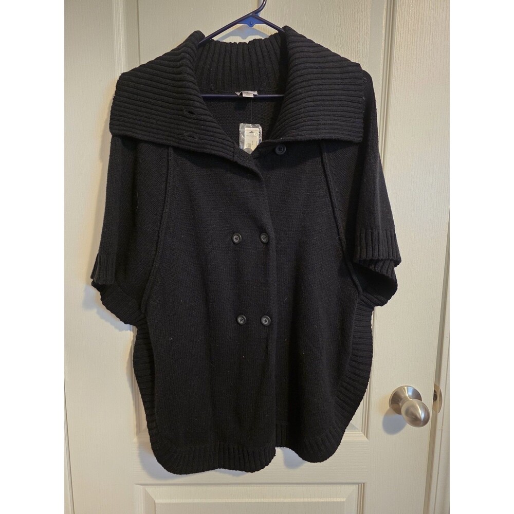 Vintage y2k Worthington Black Knit Wide Collar Poncho Cardigan Sweater Sz L
